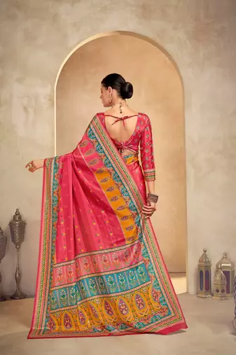 Gajri crepe silk blend digital foil printed saree