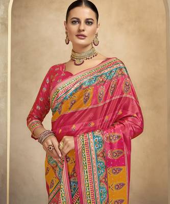 Gajri crepe silk blend digital foil printed saree 3