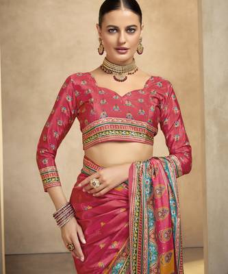 Gajri crepe silk blend digital foil printed saree 4