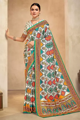 Multicolor crepe silk fabric  digital foil printed saree