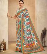 Multicolor crepe silk fabric digital foil printed saree
