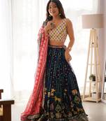 Blue Lehenga Choli Set with Thread & Sequence Work 