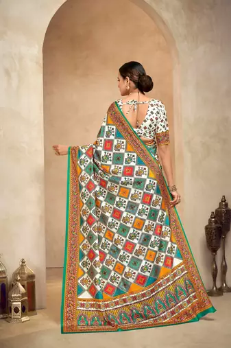 Multi crepe silk blend digital foil printed saree