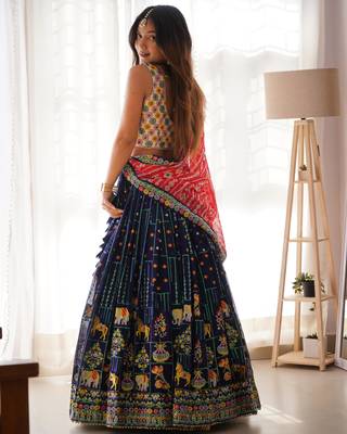 Blue Lehenga Choli Set with Thread & Sequence Work  2