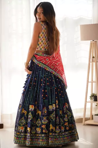 Blue Lehenga Choli Set with Thread & Sequence Work 