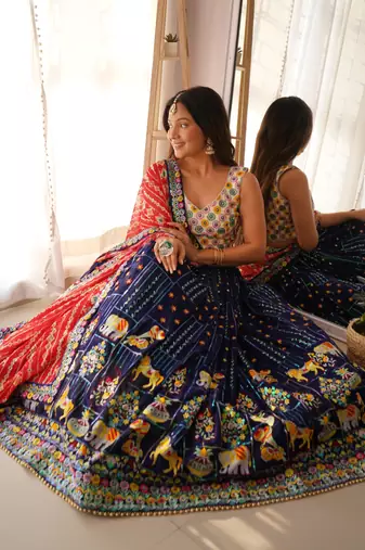 Blue Lehenga Choli Set with Thread & Sequence Work 