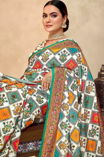 Multi crepe silk blend digital foil printed saree