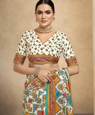 Multi crepe silk blend digital foil printed saree 4
