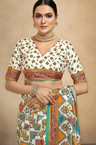 Multi crepe silk blend digital foil printed saree