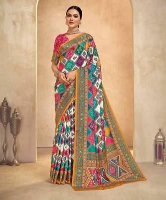 Multy crepe silk blend digital foil printed saree 1