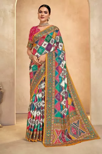 Multy color crepe silk fabric digital foil printed saree