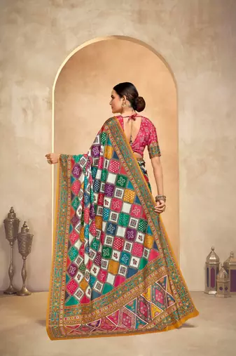 Multy crepe silk blend digital foil printed saree