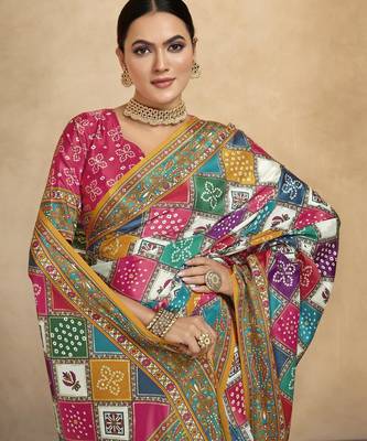 Multy crepe silk blend digital foil printed saree 3