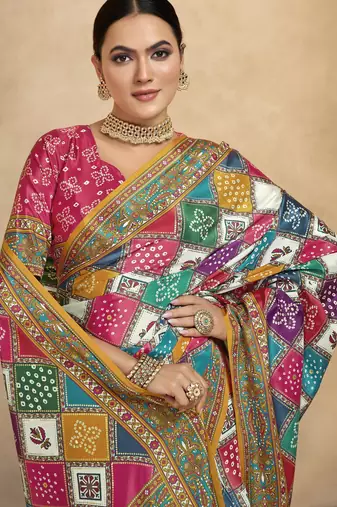 Multy crepe silk blend digital foil printed saree