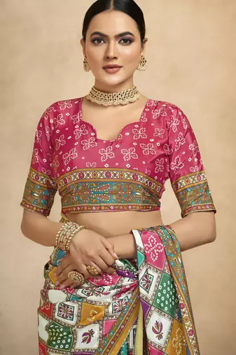 Multy crepe silk blend digital foil printed saree