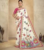 Off white color crepe silk fabric digital foil printed saree