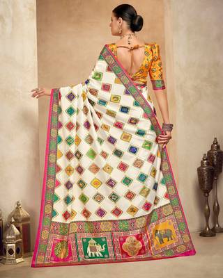 Off white crepe silk blend digital foil printed saree 2