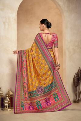 Orange crepe silk blend digital foil printed saree 2
