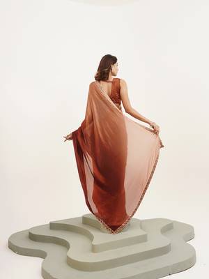 Rust satin embellished beads and stones work fancy saree 2