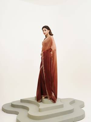 Rust satin embellished beads and stones work fancy saree 4