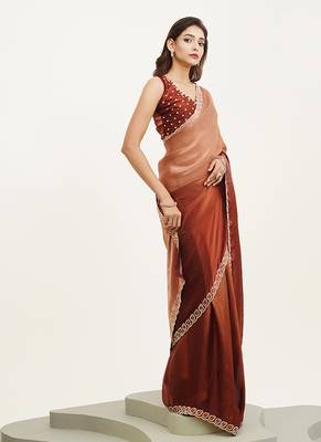 Rust satin embellished beads and stones work fancy saree 5