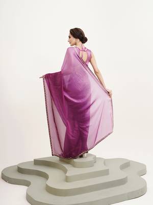 Purple satin embellished beads and stones work fancy saree 2