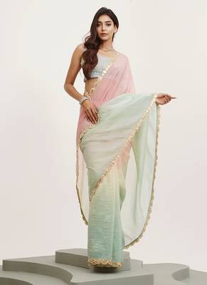 Pink tissue embellished sequinned work fancy saree 1