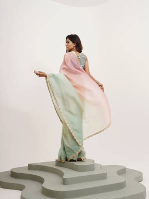 Pink tissue embellished sequinned work fancy saree 2