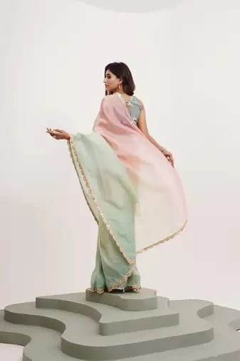 Pink tissue embellished sequinned work fancy saree