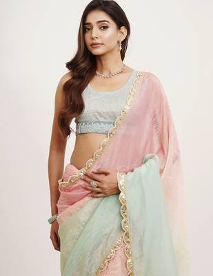 Pink tissue embellished sequinned work fancy saree 3