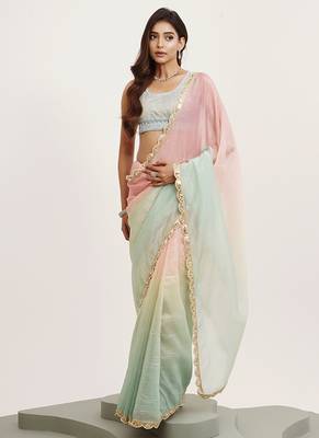 Pink tissue embellished sequinned work fancy saree 5