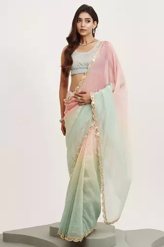 Pink tissue embellished sequinned work fancy saree