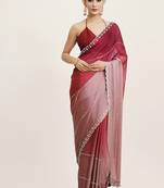 Pink color chiffon fabric embellished beads and stones work fancy saree