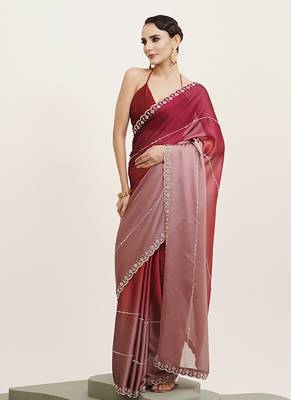 Pink chiffon embellished beads and stones work fancy saree 5