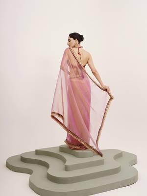 Pink tissue embellished sequinned work fancy saree 2