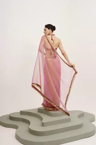 Pink tissue embellished sequinned work fancy saree