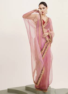 Pink tissue embellished sequinned work fancy saree 5