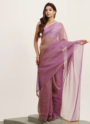Lavender tissue solid tissue with tassels fancy saree 1