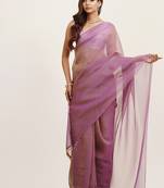 Lavender color tissue fabric solid tissue with tassels fancy saree