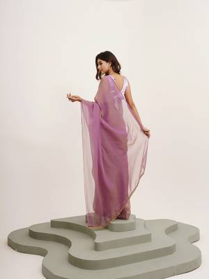 Lavender tissue solid tissue with tassels fancy saree 2
