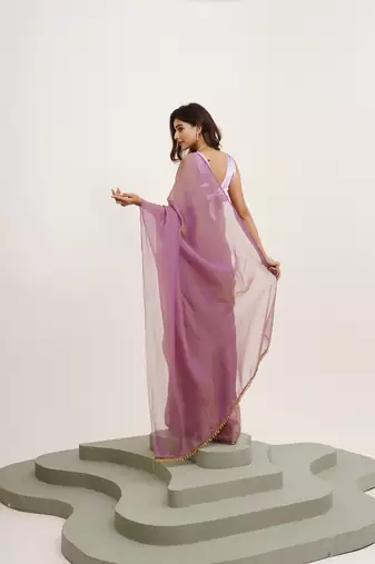 Lavender tissue solid tissue with tassels fancy saree