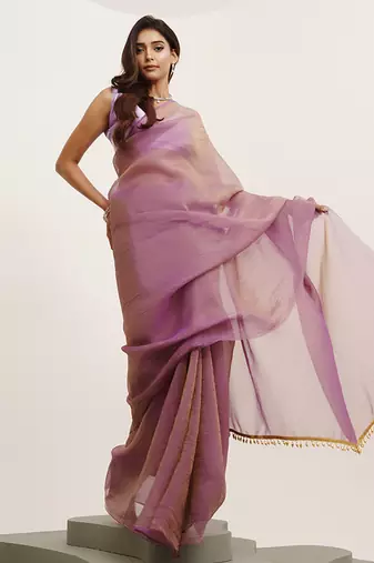 Lavender tissue solid tissue with tassels fancy saree