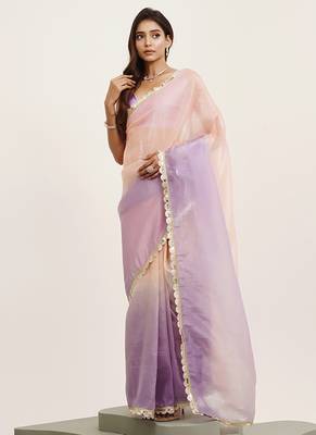 Peach tissue embellished sequinned work fancy saree 1