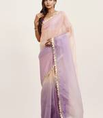 Peach color tissue fabric embellished sequinned work fancy saree
