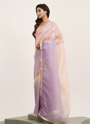 Peach tissue embellished sequinned work fancy saree 2