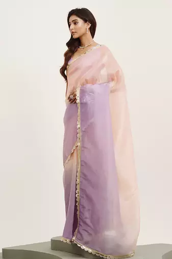 Peach tissue embellished sequinned work fancy saree