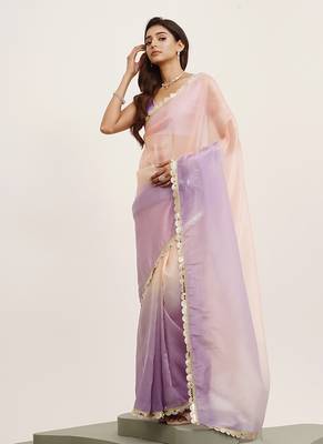 Peach tissue embellished sequinned work fancy saree 3