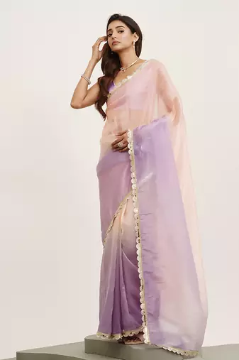Peach tissue embellished sequinned work fancy saree