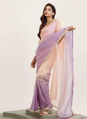 Peach tissue embellished sequinned work fancy saree 4