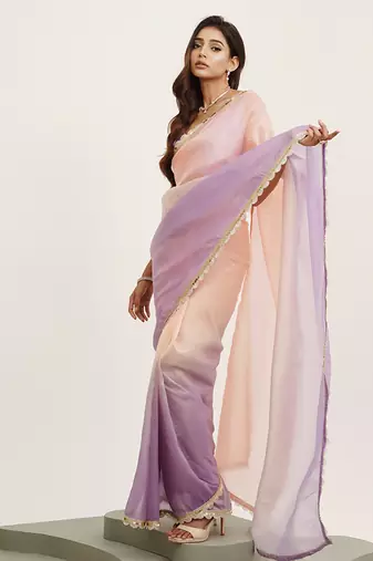 Peach tissue embellished sequinned work fancy saree